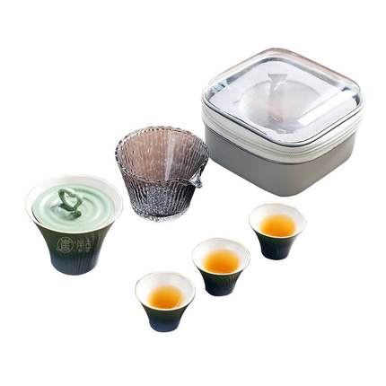 简约便携陶瓷快客杯一壶三杯旅行茶具收纳套装车载随行户外泡茶壶
