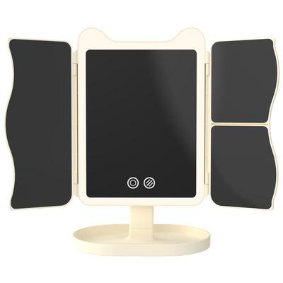 化妆镜子带灯充电款卧室桌面折叠补光升降贝壳镜led三色灯台式