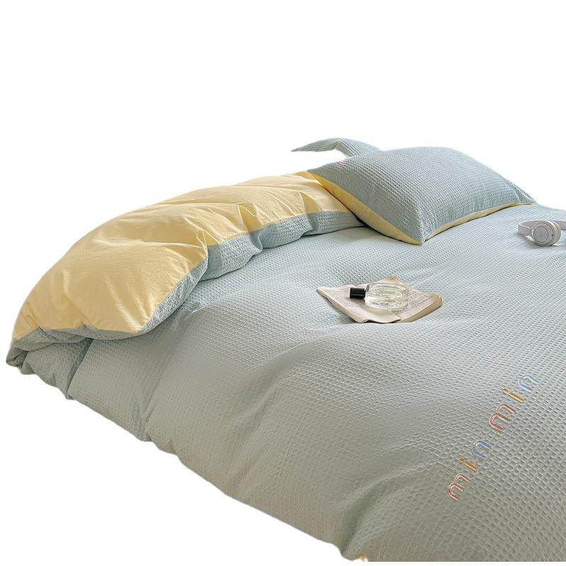 华夫纯棉床上四套100全棉刺绣被ydyjf轻套罩奢简格约1.2件m床单三