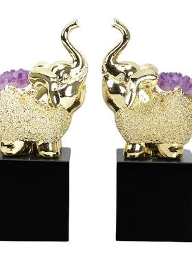 意式轻奢紫晶大象摆件创意家居饰品客厅玄关电视柜装饰品乔迁礼品