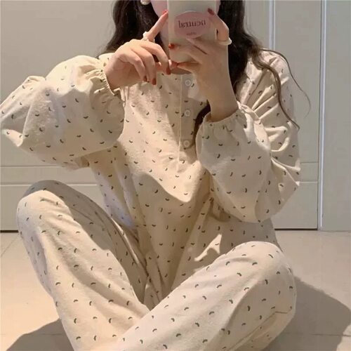 全棉睡衣女春秋季韩版甜美碎花学生小清新可外穿新品家清仓T08