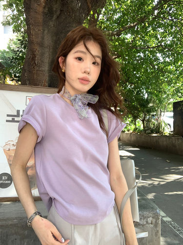 早春ins风小飞袖纯色短袖T恤