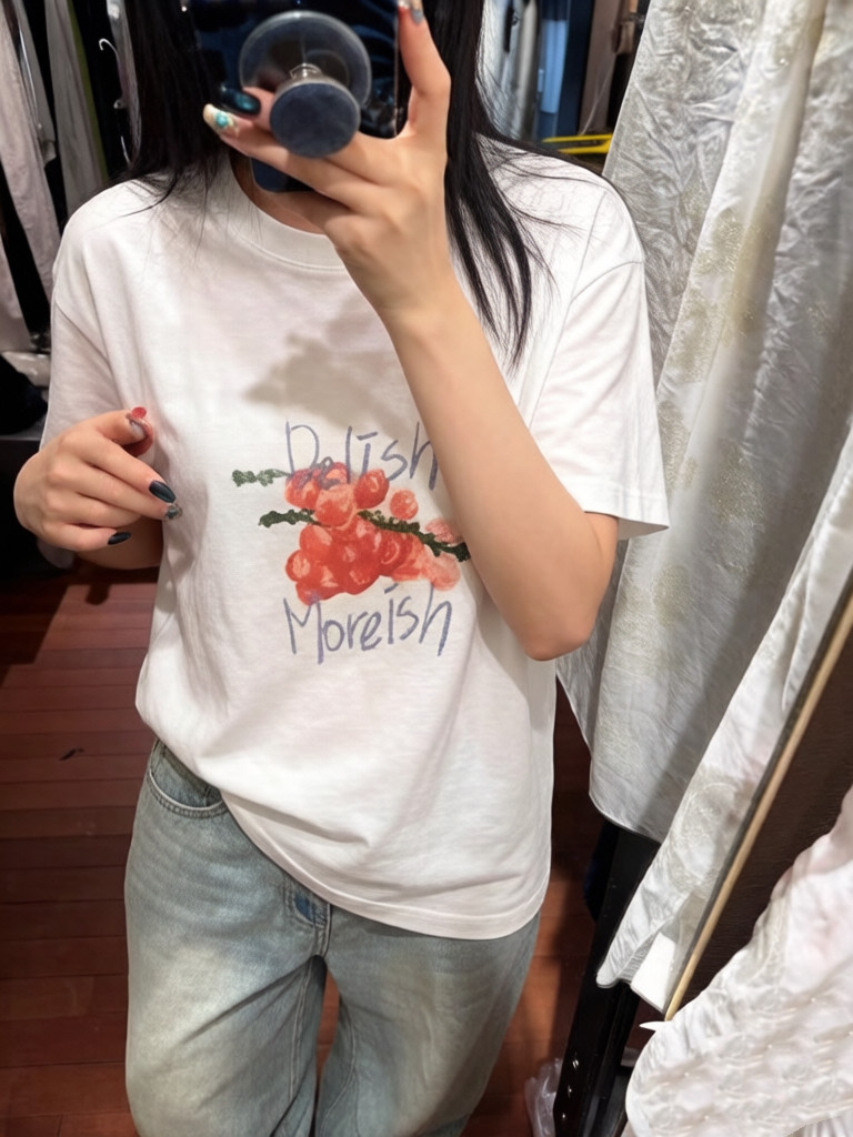 早夏！egg韩国东大门鸡蛋家水果葡萄印花半袖休闲宽松短袖T恤上衣