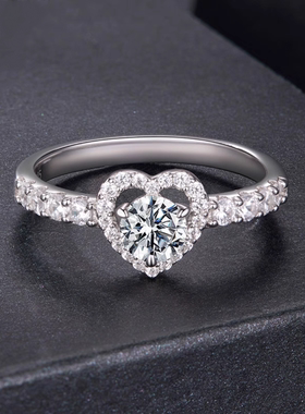 时予原创闪耀50分莫桑石戒指婚戒经典爱心通透s925纯银璀璨戒指