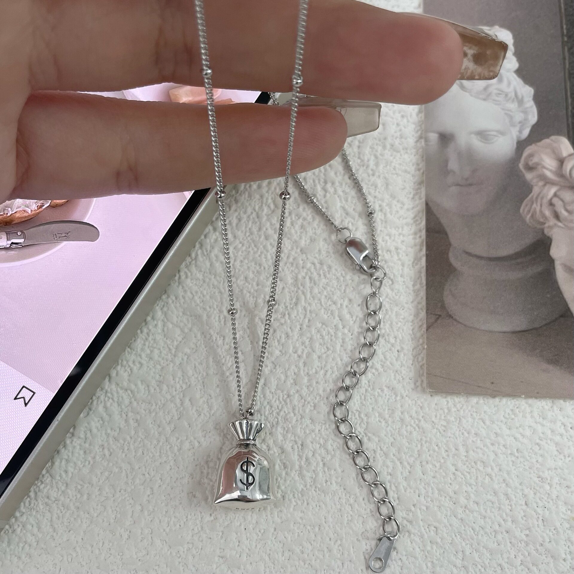 S925纯银福袋小金条吊坠项链个性简约高级感小众设计百搭时尚