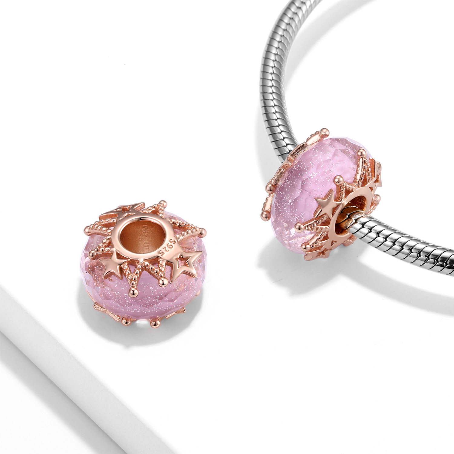 粉色闪烁星星琉璃珠925纯银项链手链diy配件串珠饰品闪耀手串闪粉,饰品/流行首饰/时尚饰品新,琉璃,淘宝优惠券,粉丝福利购,淘宝优惠卷
