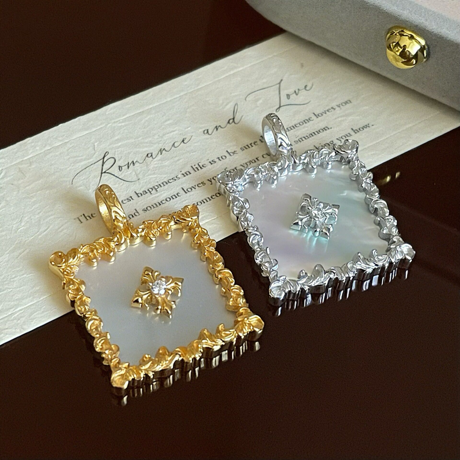 S925纯银白贝十字花布契风吊坠项链高级感复古轻奢小众设计时尚