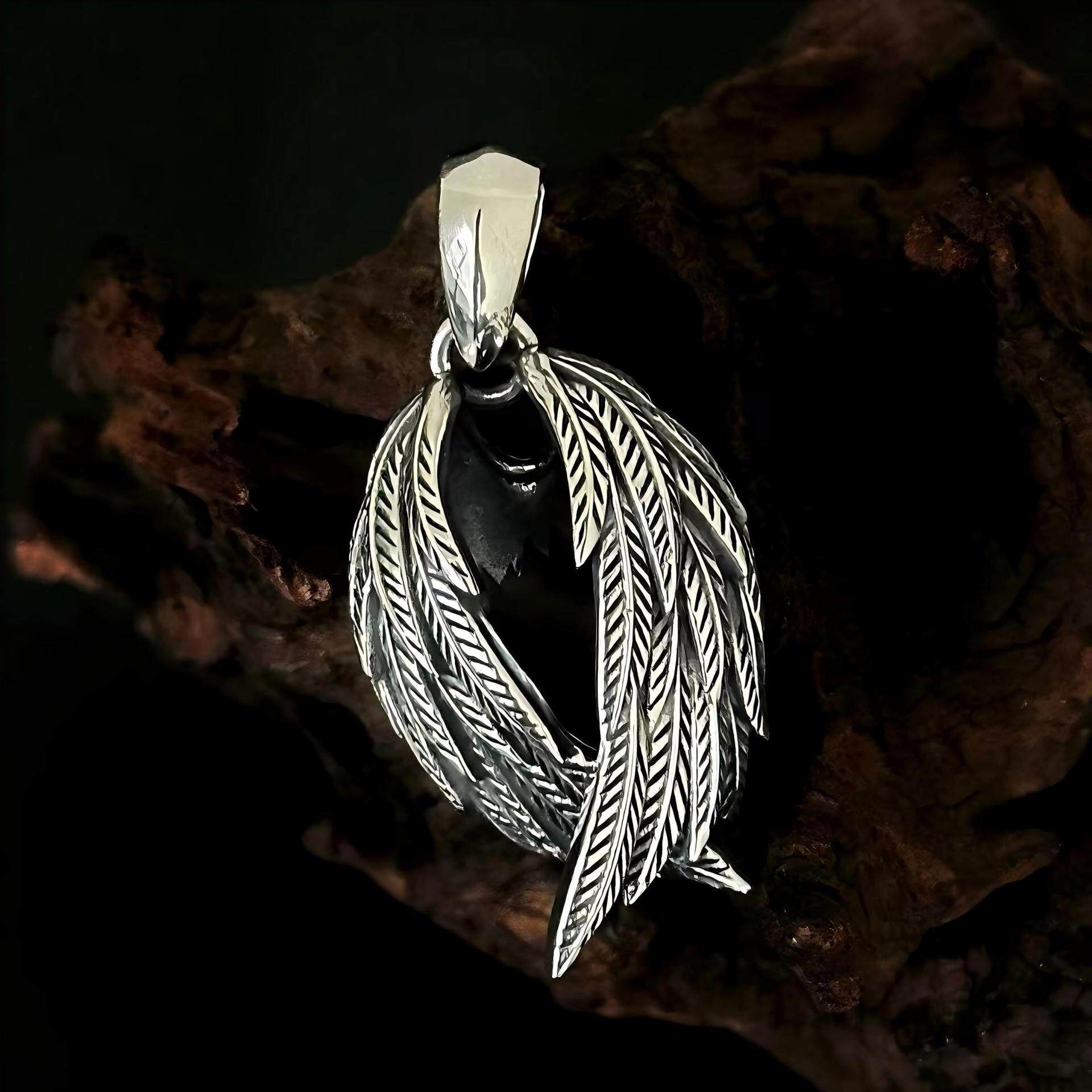 天使之翼项链男女纯银翅膀吊坠做旧圆环链情侣银饰品批发925纯银