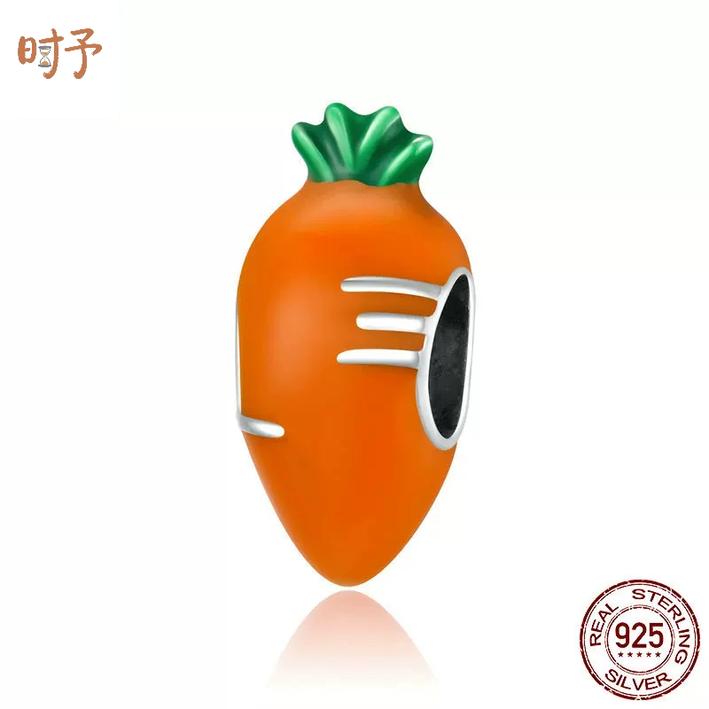 新款胡萝卜通体925银珠子 滴油色彩活力手链串珠配件 SCC1591