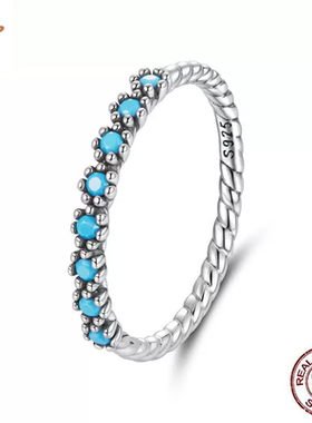 时予新款s925纯银绿松石戒指单戒文艺复古气质麻花叠戴戒指手饰