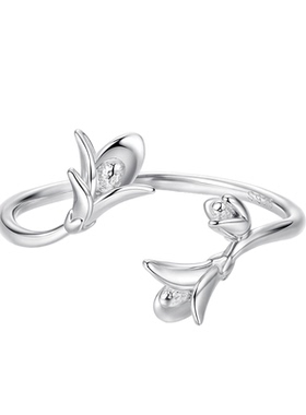 原创精致薰衣草开口戒指女浪漫优雅花朵s925纯银戒指手饰流行