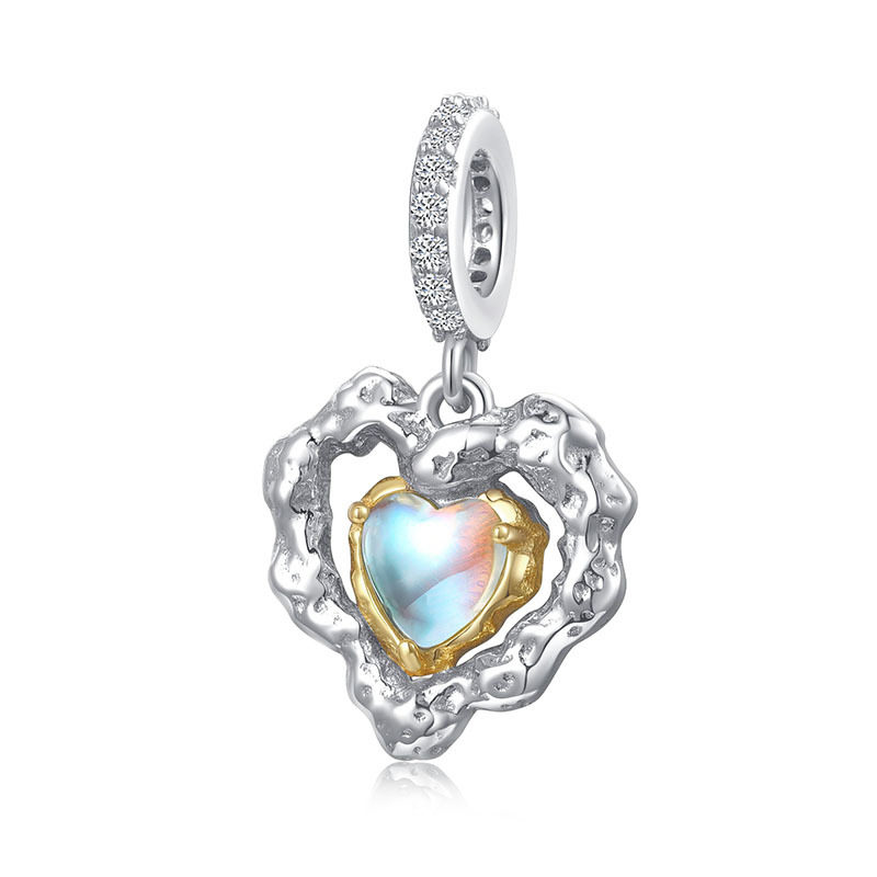 创意手链diy配件爱心吊坠925纯银镶嵌月光石时尚精致银饰饰品串珠,饰品/流行首饰/时尚饰品新,银饰吊坠,淘宝优惠券,粉丝福利购,淘宝优惠卷