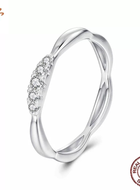 时予原创波浪线条感莫桑石戒指浪漫婚戒s925纯银精致戒指手饰