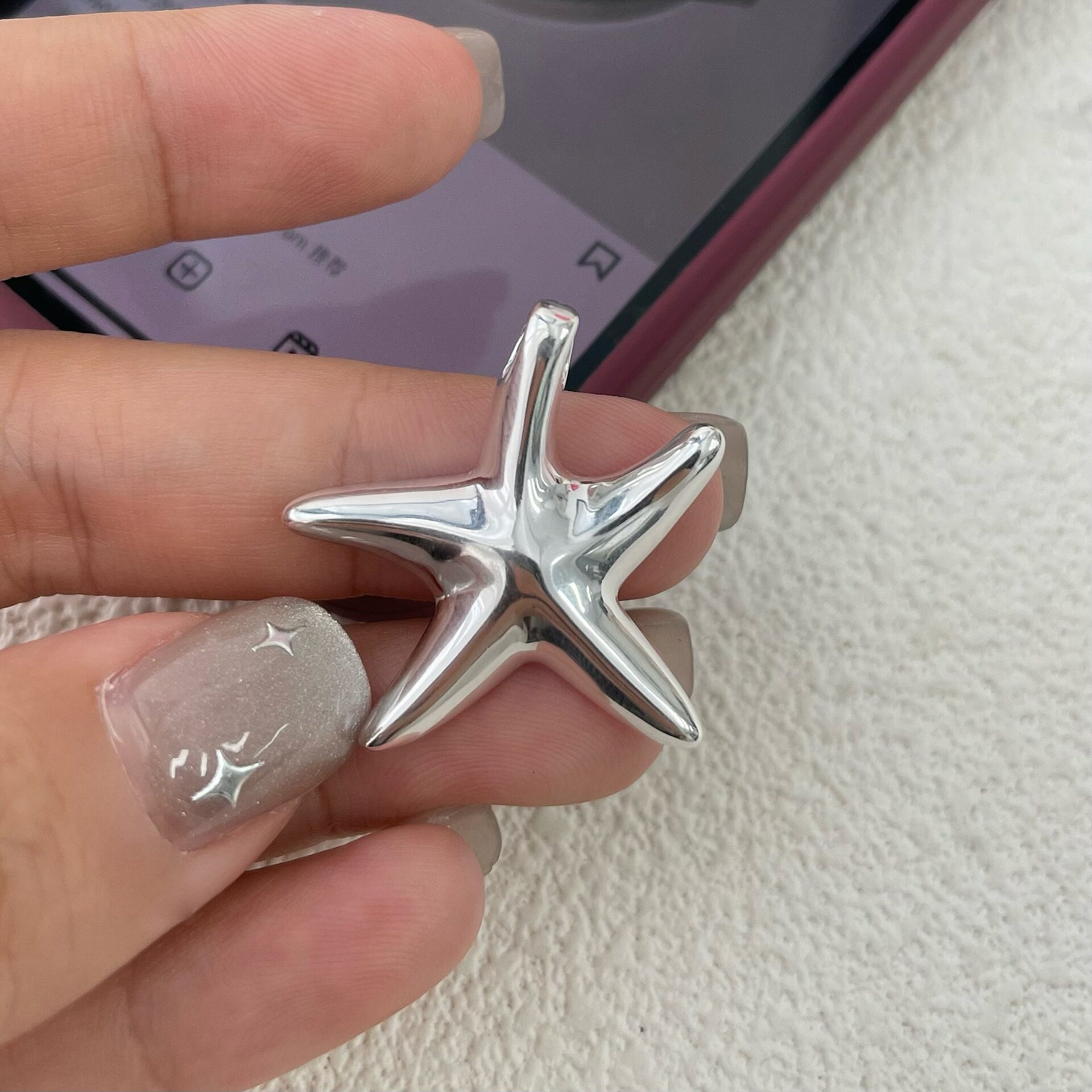 S925纯银不规则光面海星吊坠项链简约个性港风韩版ins小众设计