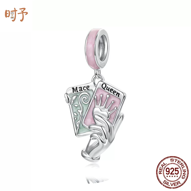 塔罗牌女王权杖吊坠配件 个性通体s925纯银双牌diy手链串珠
