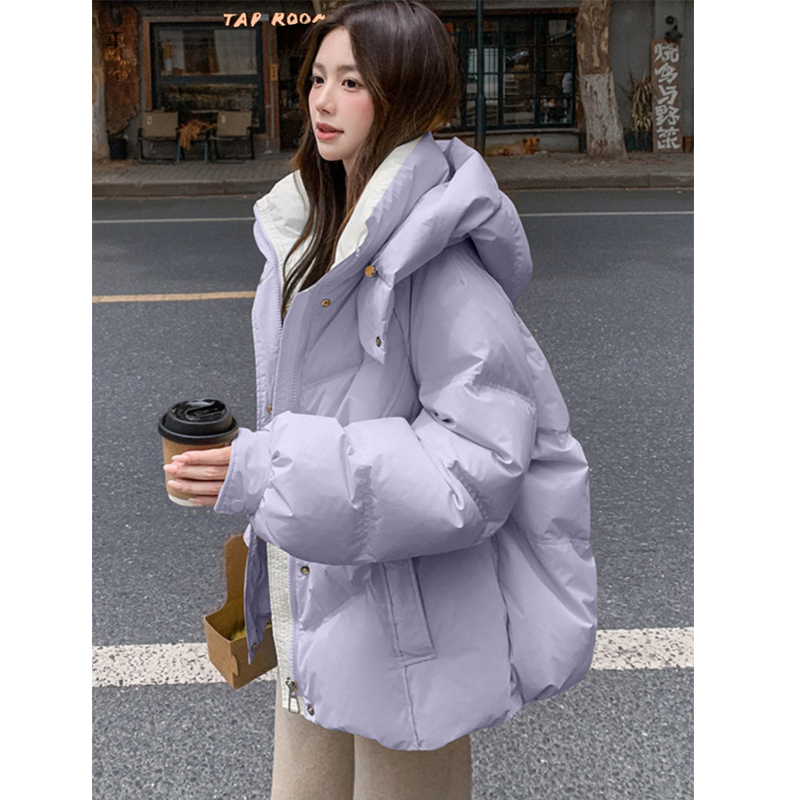 紫色羽绒服冬加厚棉服面包服外套