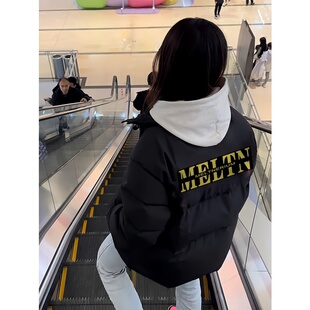 美式复古黑色羽绒棉服女大童冬季装新款初中高中学生宽松棉袄外套