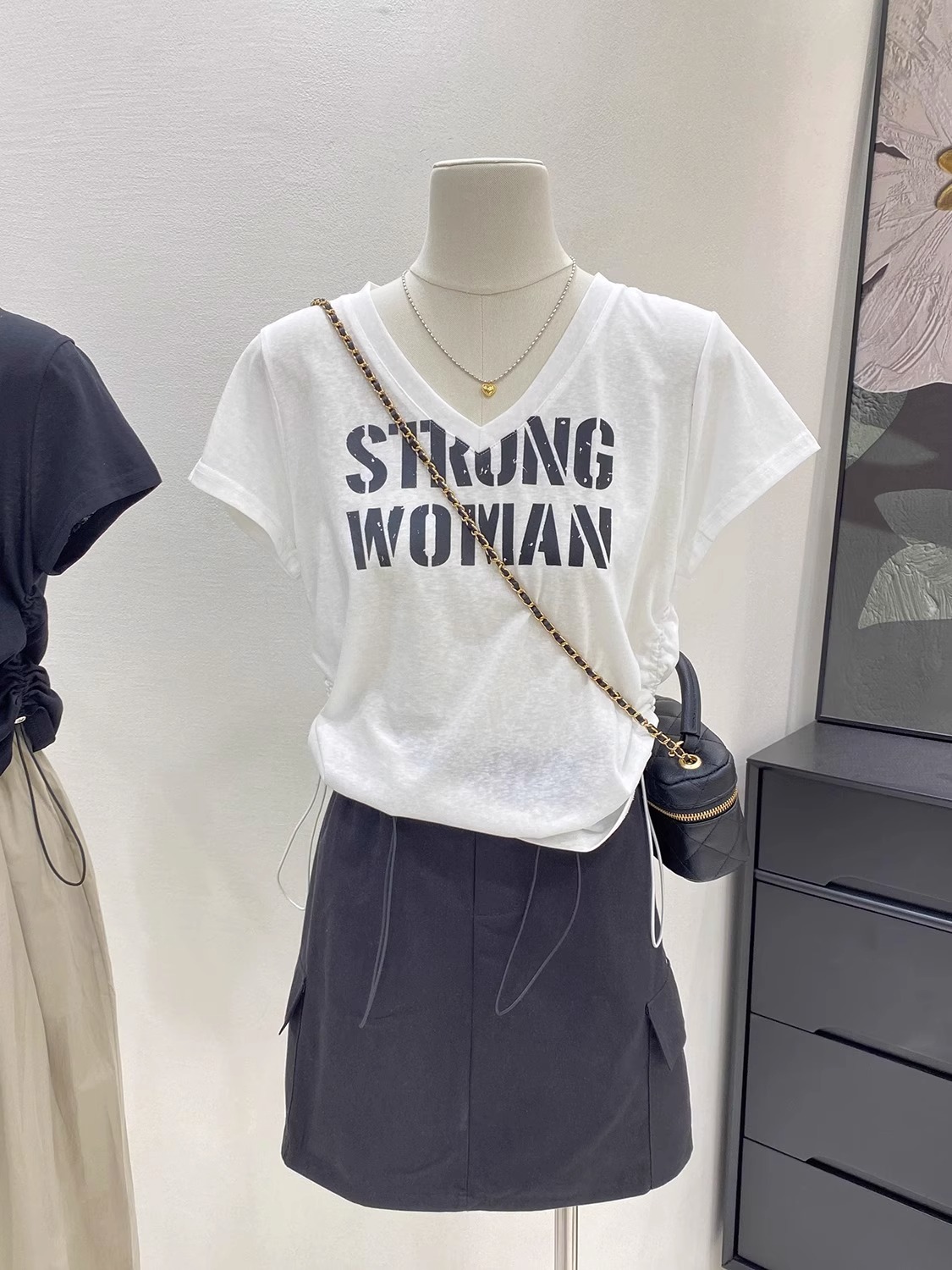 坎肩飞飞袖正肩短款短袖t恤女夏