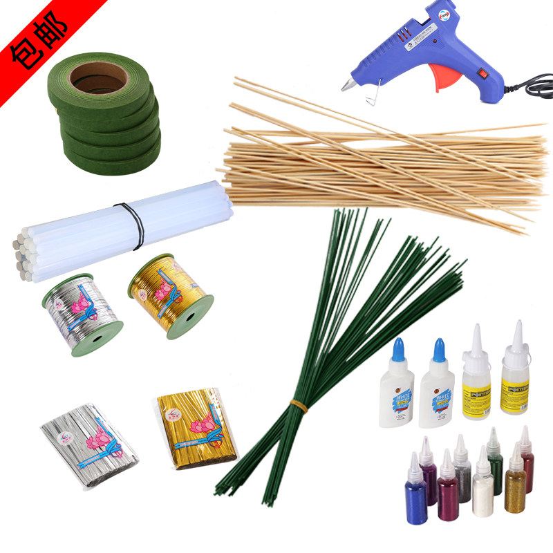 胶枪棒手工玫瑰花材料 竹签铁花杆亮粉工具材料DIY扎丝白乳胶配件