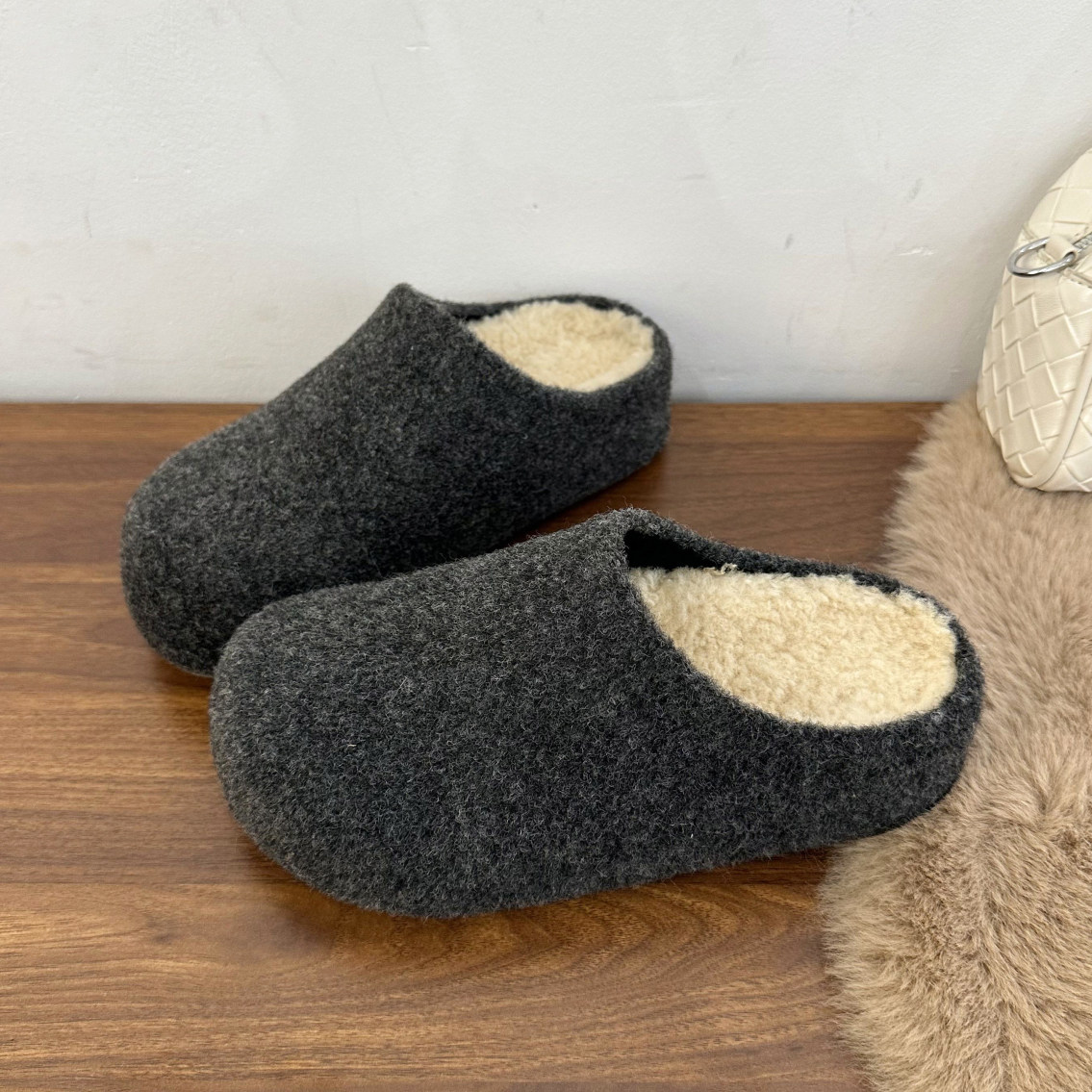 复古呢子包头半拖鞋女外穿2025秋冬新款一脚蹬厚底灰色加绒勃肯鞋,女鞋,包头拖,淘宝优惠券,粉丝福利购,淘宝优惠卷