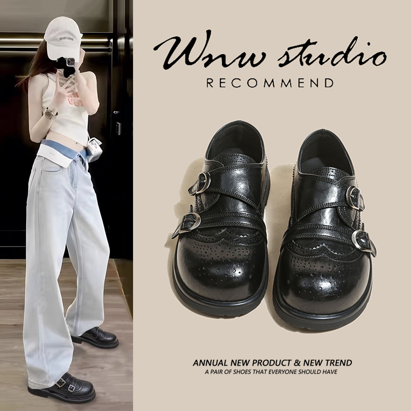 复古布洛克雕花小皮鞋女2026春季新款英伦风乐福鞋圆头双扣带单鞋,女鞋,深口单鞋,淘宝优惠券,粉丝福利购,淘宝优惠卷