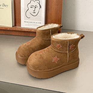 加绒大头面包棉鞋 韩版 冬季 2025新款 保暖棉靴子 星星厚底雪地靴女款