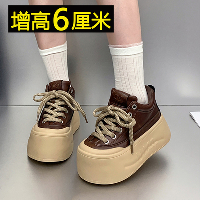 真皮厚底大头面包鞋女复古高帮鞋