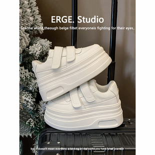 增高8cm笑脸魔术贴小白鞋女2025春季新款小个子松糕厚底真皮板鞋