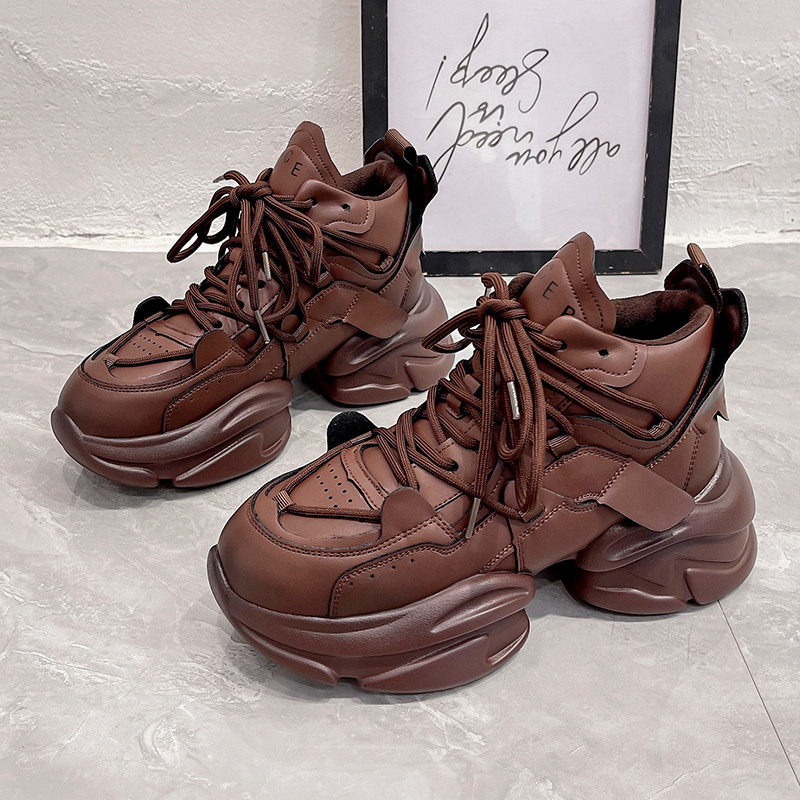欧洲站2025春新款真皮百搭厚底老爹鞋女小个子增高休闲运动高帮鞋,女鞋,时尚休闲鞋,淘宝优惠券,粉丝福利购,淘宝优惠卷