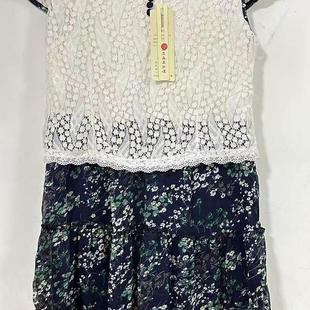 女士蕾丝拼接碎花雪纺连衣裙