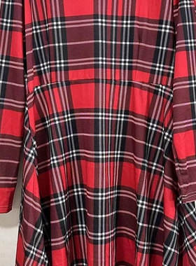 秋冬款红色格子拼接毛领圣诞氛围气息长袖前短后长设计连衣裙