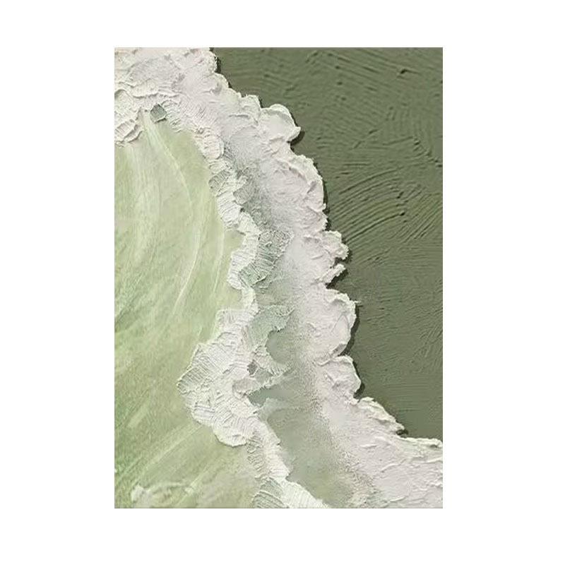 手绘油画绿色沙滩海浪客厅沙发墙壁画抽象砂岩立体肌理画玄关入户