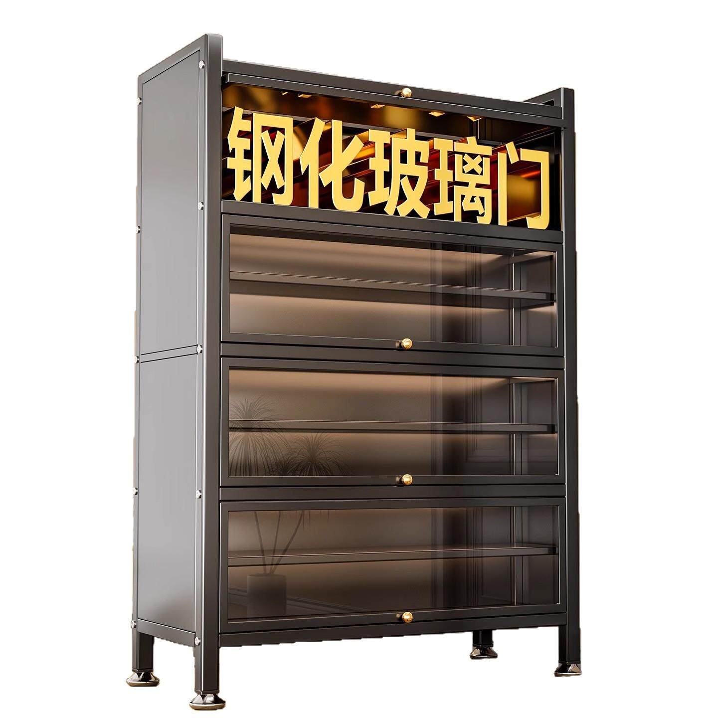 钢制鞋柜家用门口多层大容量收纳柜玄关入户带玻璃门防尘金属鞋架