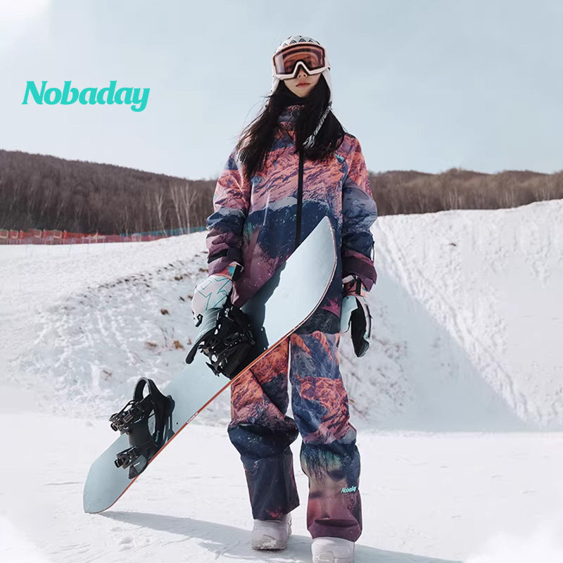Nobaday单板滑雪服女印花防风防水户外徒步外套双板男滑雪裤套装