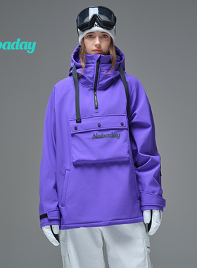 Nobaday滑雪风格软壳紫色套头卫衣上衣户外男女保暖防风连帽外套