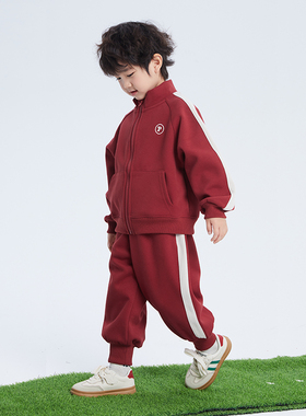 男童套装春装儿童小少爷春秋运动衣服2026新款男孩红色潮帅气时髦