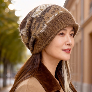 时尚 保暖羊毛毛线帽2025新款 大头围显脸小毛线堆堆帽 冬季 帽子女款