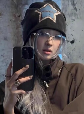小众复古做旧星星贴布堆堆帽女