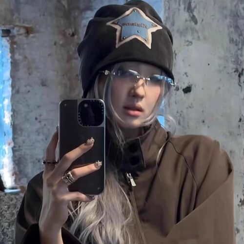 小众复古做旧星星贴布堆堆帽女