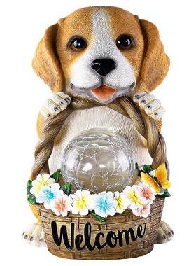 户外庭院小狗太阳能动物摆件欢迎牌雕像夜灯花园树脂工艺品装饰