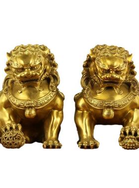 黄铜北京宫门狮子底座北京狮工艺品办公室大门装饰品铜器摆件