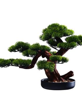 禅意迎客松盆景摆件家居博古架电视柜茶桌新中式仿真盆栽工艺装饰