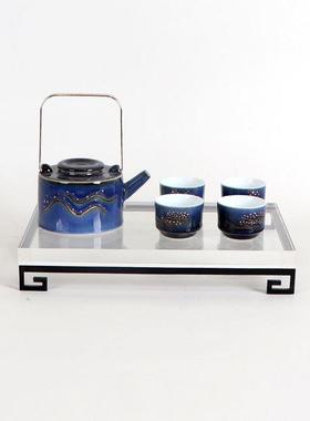 现代新中式样板房间创意金属亚克力书房托盘软装饰品禅意收纳摆件