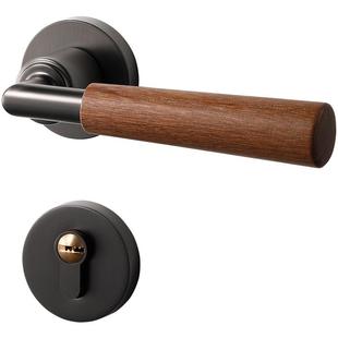 中古风卧室门锁室内木门房间家用房门锁磁吸静音胡桃木复古门把手