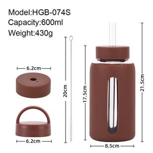 2025新款 600ml硅胶套玻璃水杯一杯双盖可吸珍珠户外便携水杯