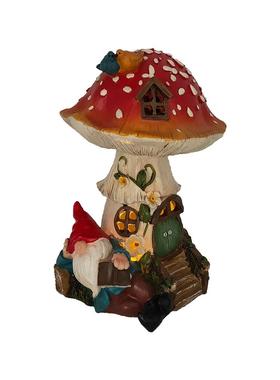 精灵小矮人蘑菇屋创意摆件树脂工艺品太阳能灯家居庭院装饰品