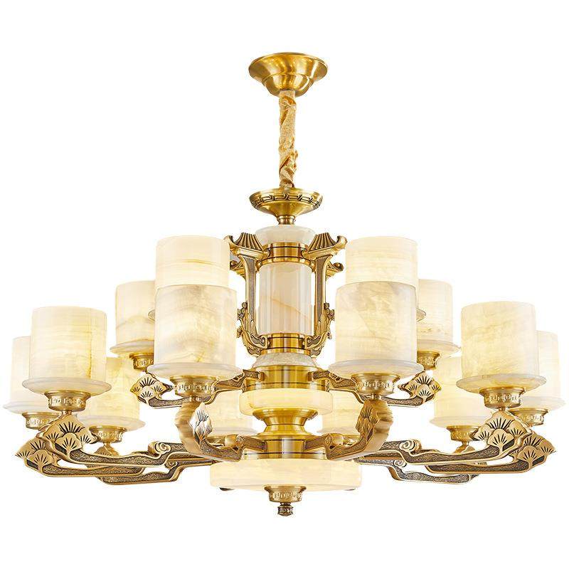 全铜天然玉石新中式客厅吊灯餐厅灯简约现代别墅楼中楼大厅灯具,家装灯饰光源,智能吊灯,淘宝优惠券,粉丝福利购,淘宝优惠卷