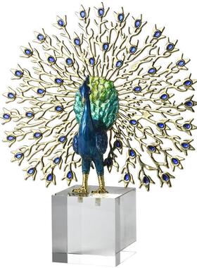 珐琅彩孔雀摆件欧式新中式轻奢家居客厅入户玄关角几电视柜装饰品