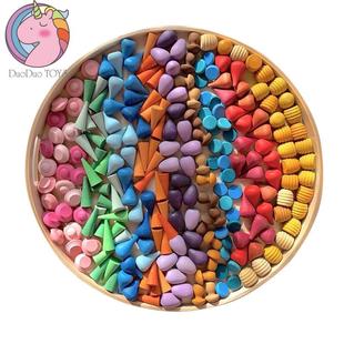 木制儿童开放性创意四季主题小可爱建构彩虹积木拼搭玩具