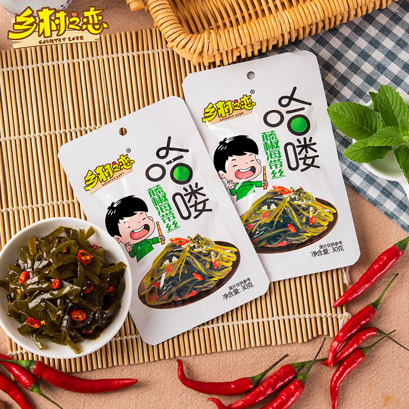 乡村之恋海带丝零食开袋即食小包装下饭菜整箱香麻辣凉拌小吃600